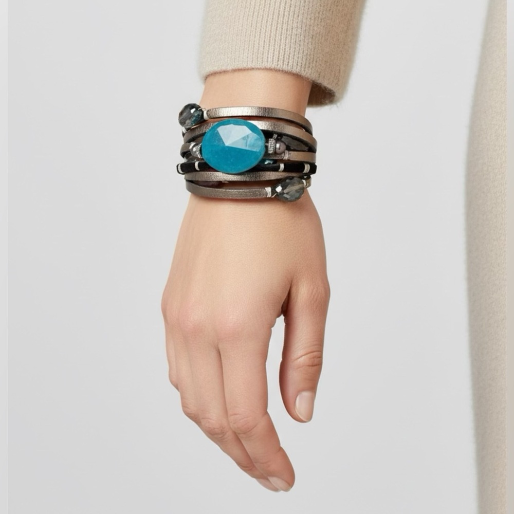 Leather bracelet Semi precious stones